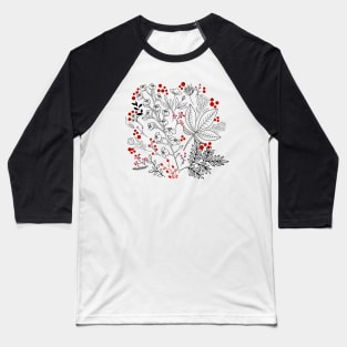 Flowers and Leaves with Autumn Berries_Black Lines Baseball T-Shirt